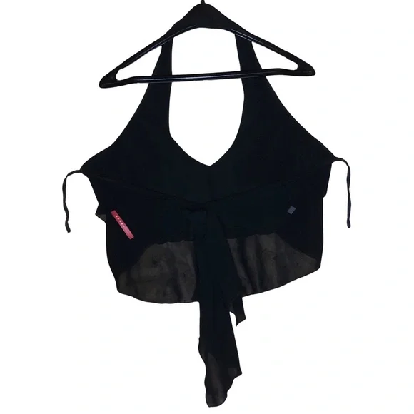 PRADA Black Halter Crop Top | Open Back Tie | Made in Italy | Vintage Minimalist - Picture 4 of 6